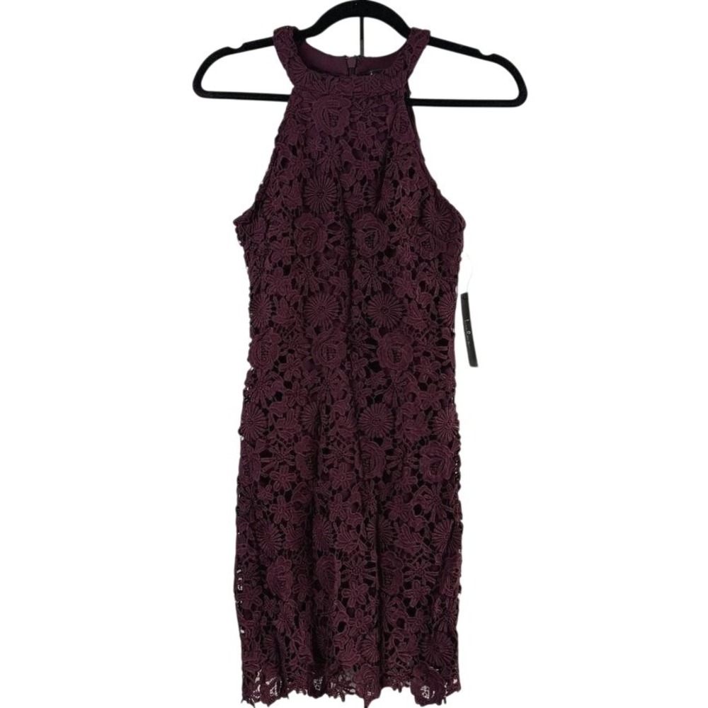 Lulus Love Poem Burgundy Crochet‎ Lace Halter Dress Mini Romancore NWT Small